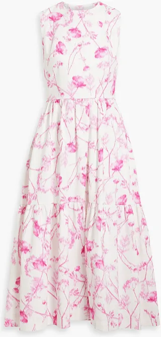 Cutout floral-print cotton-blend tweed midi dress