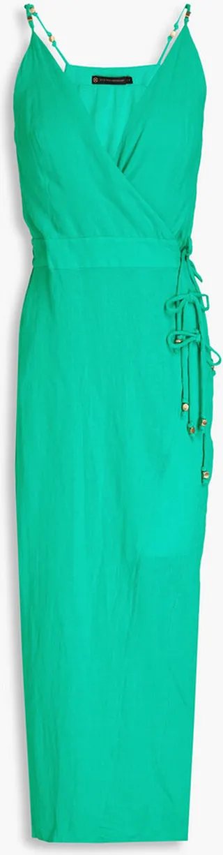 Cyndi linen-blend midi wrap dress