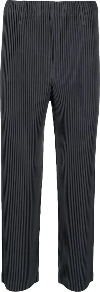 Grey Pleated Straight Leg Trousers