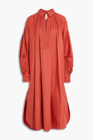 Adela oversized gathered cotton-poplin midi shirt dress
