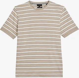 Mens Lt-brown Vadell Striped Crewneck Cotton-blend T-shirt