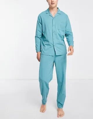 ASOS DESIGN lounge jersey shirt and pants in blue