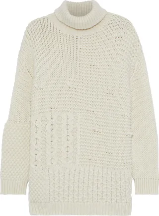 Paneled cable-knit alpaca-blend turtleneck sweater