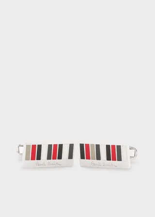 Paul Smith & Manchester United - Red And Grey Stripe Rectangle Cufflinks