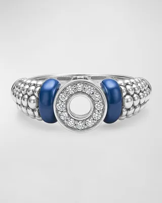 Blue Caviar Marine Ceramic and Small Diamond Circle Ring
