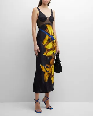 Floral Printed Slip Dress with Elongated Strap Details