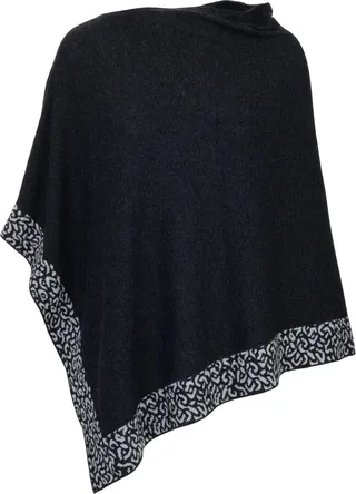 At Last... - Cashmere Poncho Charcoal Grey With Leopard Trim