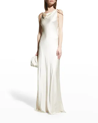 Azealia Open-Back Cowl-Neck Gown