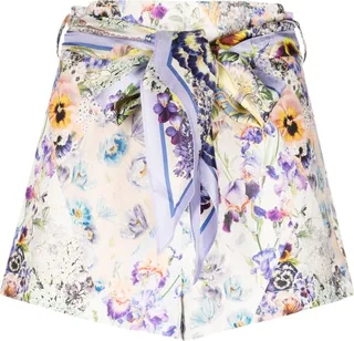 Tama floral-print belted shorts