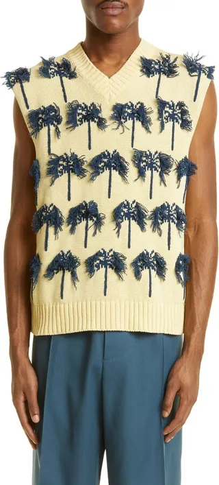Palm Appliqué Cotton & Wool Vest