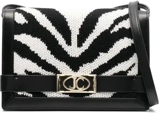 Zebra-Jacquard Leather Shoulder Bag