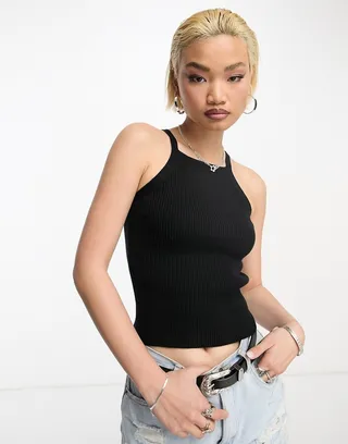 ASOS DESIGN tank top with high square neck in black