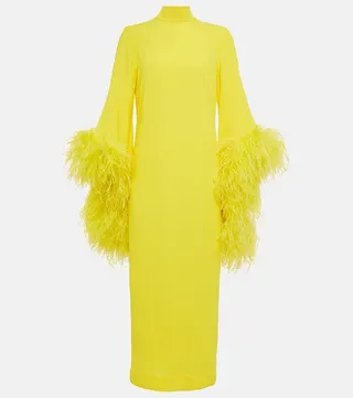 Del Rio feather-trimmed midi dress