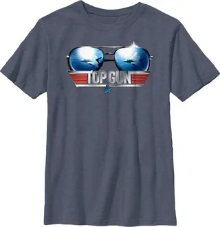 Boy's Top Gun Aviator Sunglasses Logo T-Shirt - Navy Blue Heather - Small