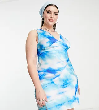 COLLUSION Plus tie dye satin mini dress in blue