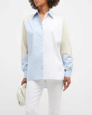 Striped Colorblock Button-Down Shirt