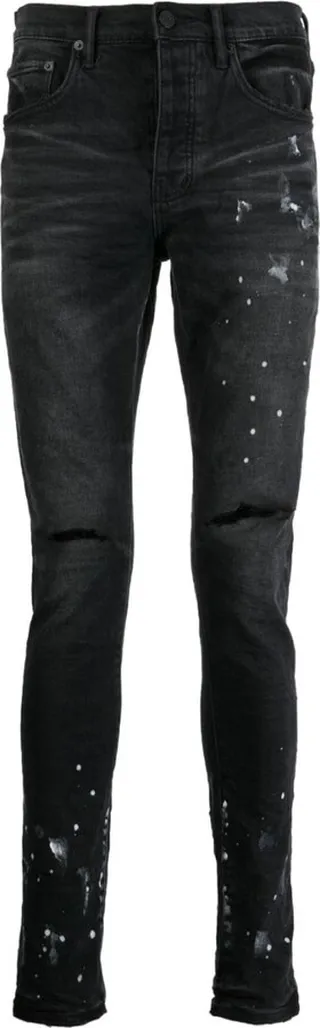 Splatter-Detail Knee-Ripped Jeans