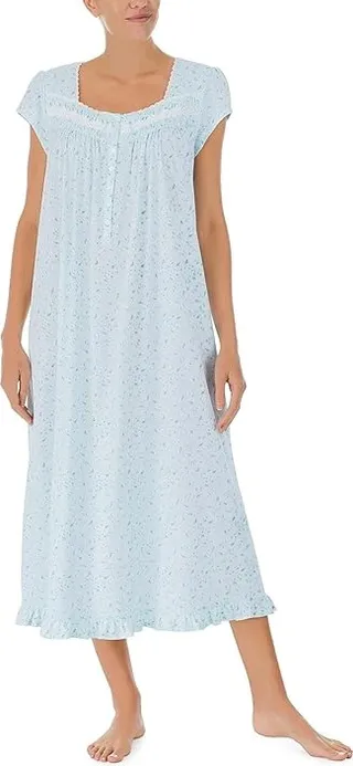 Eileen West Cap Sleeve Long Gown (Mint Floral) Women's Pajama