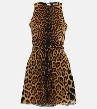 Leopard-print silk georgette minidress