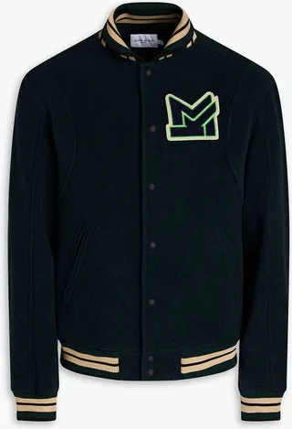 Appliquéd brushed wool-blend felt bomber jacket