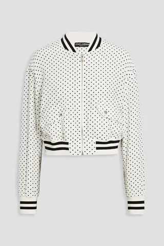 Polka-dot silk-crepe bomber jacket