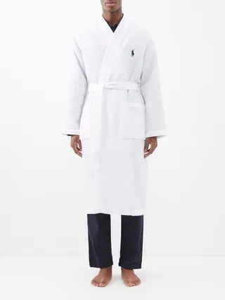 Logo-embroidered Cotton-waffle Robe