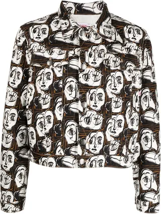 Art face-print denim jacket
