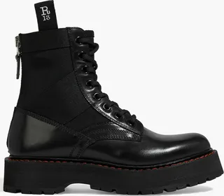 Leather and canvas ankle boots