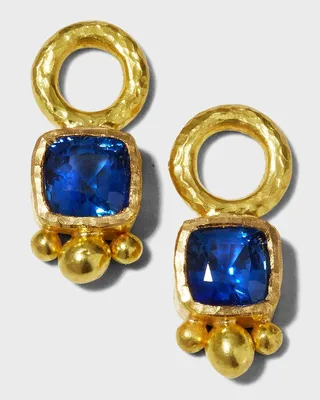 5mm Blue Sapphire Cushion Earring Charms with Gold Dot Triad