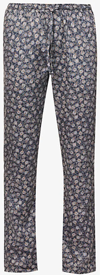 Mens Multicolour Blue Floral-print Cotton Pyjama Bottoms Xxl
