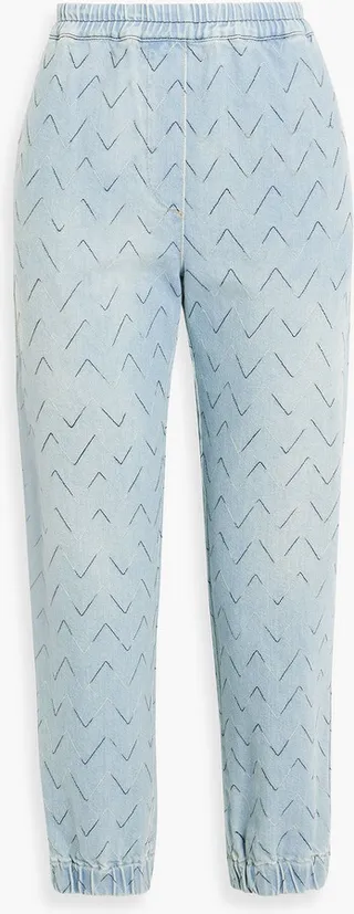 Embroidered high-rise tapered jeans
