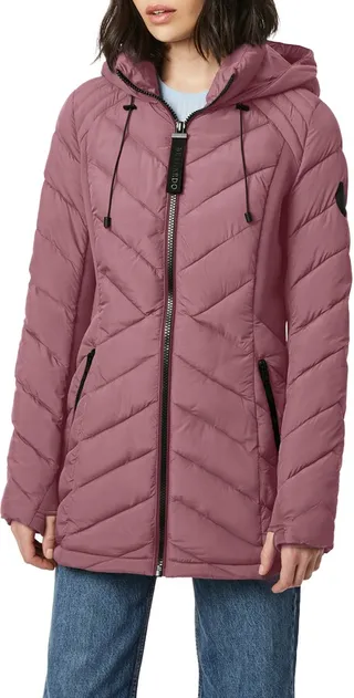 Quilted Neoprene Hooded Puffer Coat