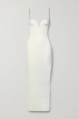 Galvan - Thalia Faux Pearl-embellished Ribbed-knit Gown - White