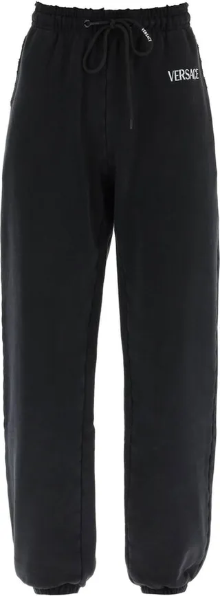 Versace Distressed Jogger Pants With Logo Embroidery