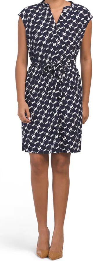 Kelly Split Neck Shift Mini Dress With Belt