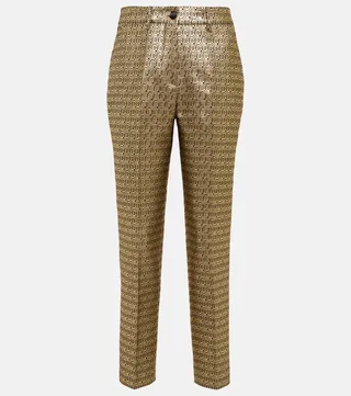 Metallic jacquard cropped slim pants