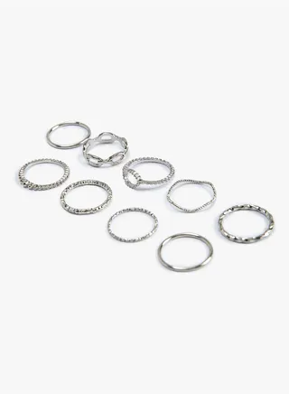 Ring Set 9 Pack Metal Thin Textured