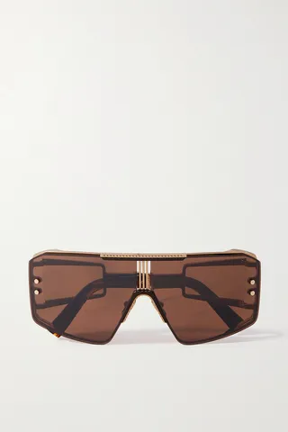 Balmain - Le Masque Oversized D-frame Gold-tone And Acetate Sunglasses - Red