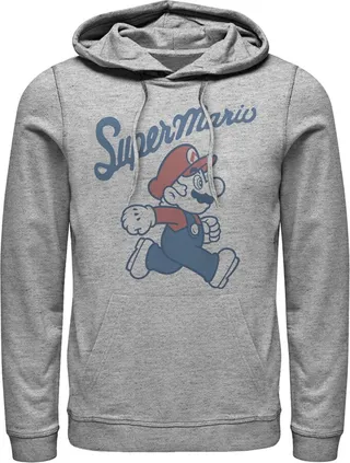Men's Nintendo Super Mario Side Profile Pull Over Hoodie - Athletic Heather - 2X Large