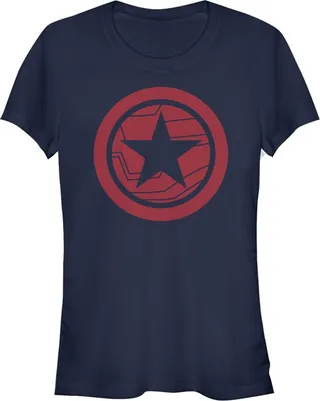 Junior's Marvel The Falcon and the Winter Soldier Red Shield T-Shirt - Navy Blue - Large