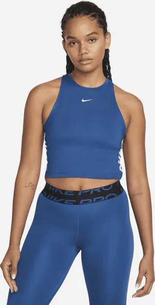 Women's Nike Pro Dri-FIT Women’s Cropped Graphic Tank Top in Blue