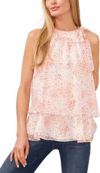 Polka Dot Tie Neck Halter Blouse