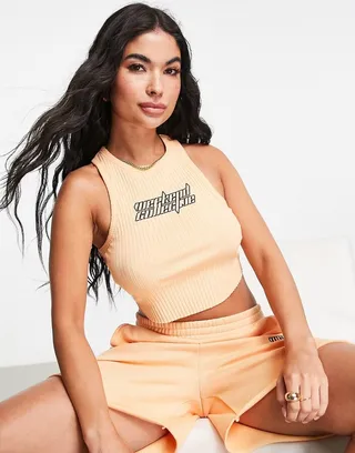 ASOS Weekend Collective racer tank top with futuristic logo in apricot - part of a set