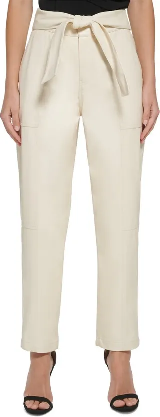 Dkny Women's Faux Leather Pull On Tie Waist Pants