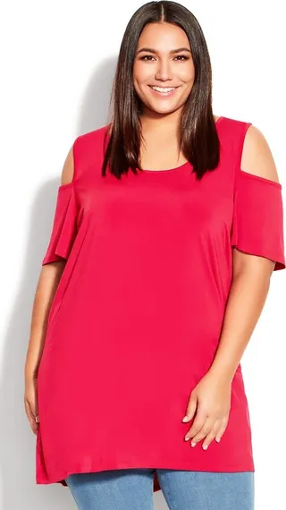 AVENUE | Women's Plus Size Claire Cold Shoulder Tunic - red - 30W