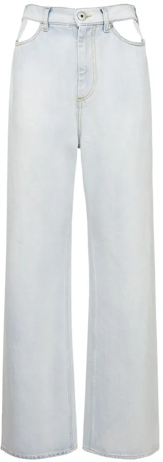 Cutout cotton denim wide leg jeans