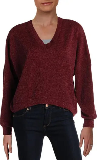 Maya Womens Knit Pullover V-Neck Sweater