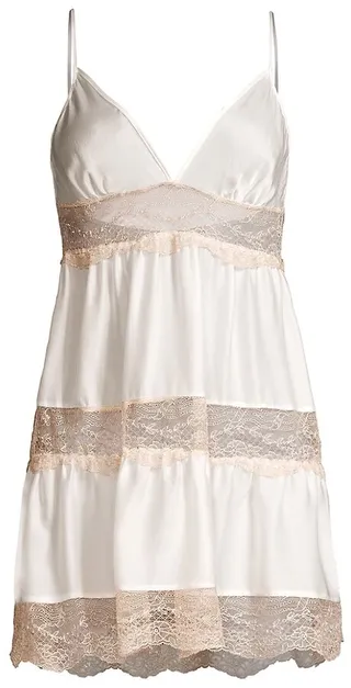 Tiered Lace-Trim Silk Slip