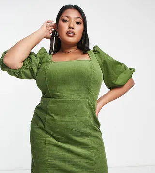 ASOS DESIGN Curve cord corset mini dress in khaki