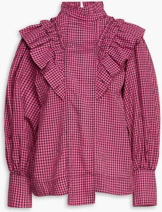 Ruffled gingham seersucker blouse
